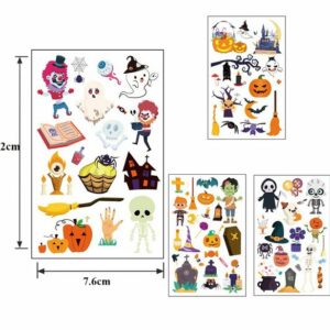 sundiguer Kindertattoo 4 Stück kürbis deko Halloween Temporäre Tattoo Aufkleber,Halloween Temporäre Tattoo Aufkleber für Kinder Jungen Mädchen Dekoration Halloween Cosplay Zubehör Kindergeburtstag Party Tasche Geschenke, Vampir Kürbis Fledermäuse Hexe Schädel Spinne, 4 kürbis deko Halloween Temporäre Tattoo Blatt temporäre Gesichtstattoo-Aufkleber