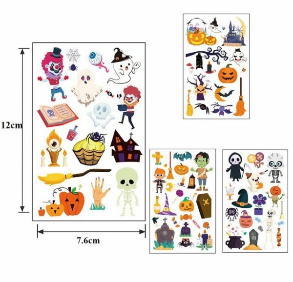 sundiguer Kindertattoo 4 Stück kürbis deko Halloween Temporäre Tattoo Aufkleber,Halloween Temporäre Tattoo Aufkleber für Kinder Jungen Mädchen Dekoration Halloween Cosplay Zubehör Kindergeburtstag Party Tasche Geschenke, Vampir Kürbis Fledermäuse Hexe Schädel Spinne, 4 kürbis deko Halloween Temporäre Tattoo Blatt temporäre Gesichtstattoo-Aufkleber