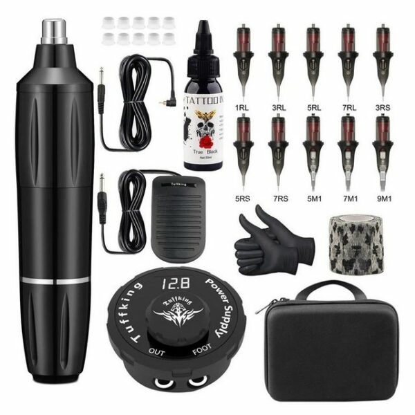 sundiguer Schmuck-Tattoo Tattoo-Maschinen-Set Tattoo Pen Set Komplettes Tattoo-Set, Professionelle Rotations Tattoo Maschinen&Netzteil,10 Tattoo-Nadeln