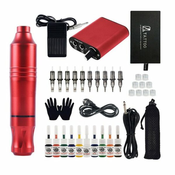 sundiguer Schmuck-Tattoo Tattoo Pen Set Komplettes,Professionelle Tätowiermaschine Rotary Set, Permanent Make-up Tattoo Kit,10 Tinten 10 Nadelpatronen Tattoo Pen Set