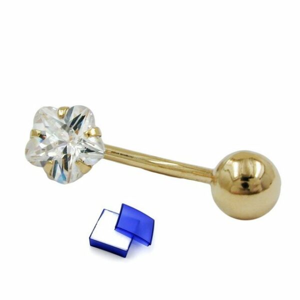 unbespielt Bauchnabelpiercing Piercing Bauchnabelpiercing mit Zirkonia Blume aus 585 Gold 17 x 6 mm inkl. Schmuckbox, Goldschmuck für Damen