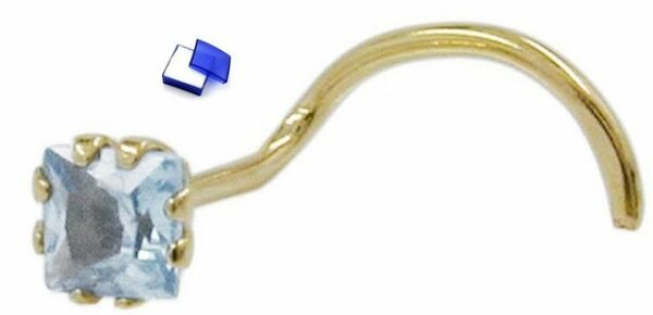 unbespielt Nasenpiercing Nasenstecker Piercing Zirkonia Hellblau Aquafarben 3 x 3 mm 750 Gold 18 kt inklusive Schmuckbox, Goldschmuck für Damen