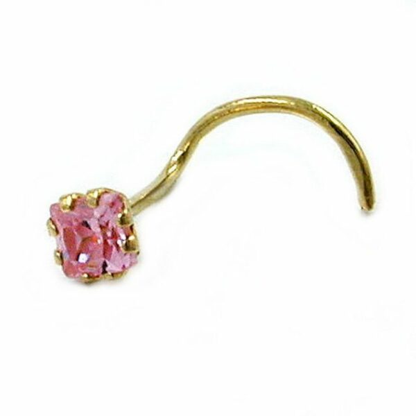 unbespielt Nasenpiercing Nasenstecker Piercing Zirkonia Pink Rosafarben 3 x 3 mm 750 Gold 18 kt inklusive Schmuckbox, Goldschmuck für Damen