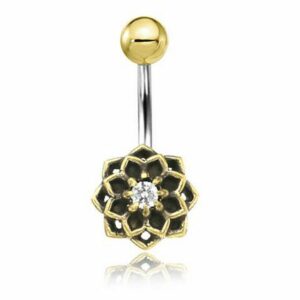 viva-adorno Bauchnabelpiercing Piercing Banane Vintage Gold Messing Tribal Blume Blüte, 316L Chirurgenstahl