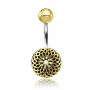 viva-adorno Bauchnabelpiercing Piercing Banane Vintage Gold Messing Tribal Blume Blüte, 316L Chirurgenstahl