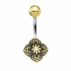 viva-adorno Bauchnabelpiercing Piercing Banane Vintage Gold Messing Tribal Blume Blüte, 316L Chirurgenstahl