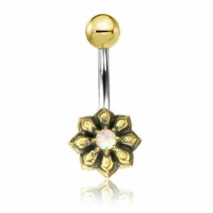 viva-adorno Bauchnabelpiercing Piercing Banane Vintage Gold Messing Tribal Blume Blüte, 316L Chirurgenstahl