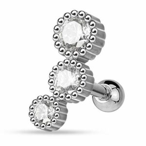 viva-adorno Piercing-Set Knorpel Piercing Cartilage Ohrpiercing Helix Piercing 3 Kristalle rund, Zirkonia Stecker 316L Chirurgenstahl