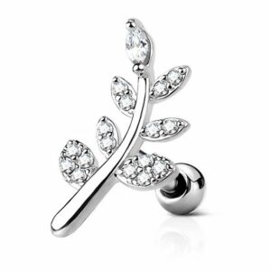 viva-adorno Piercing-Set Knorpel Piercing Cartilage Ohrpiercing Helix Piercing Zweig Zirkonia, Blätter Kristall Stecker 316L Chirurgenstahl