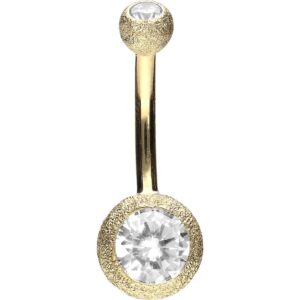 Bauchnabelpiercing 18karat Echtgold Gelbgold Diamantoptik mit zwei Kristallkugeln