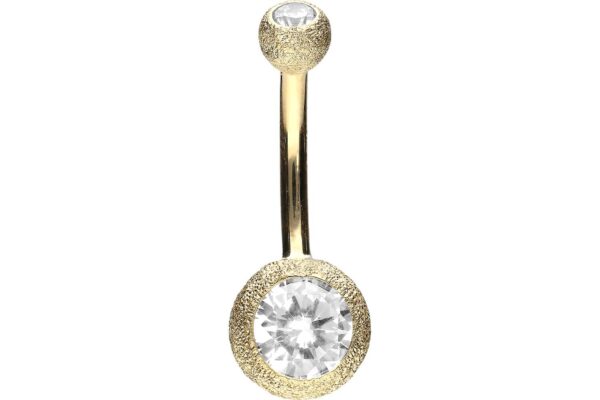 Bauchnabelpiercing 18karat Echtgold Gelbgold Diamantoptik mit zwei Kristallkugeln