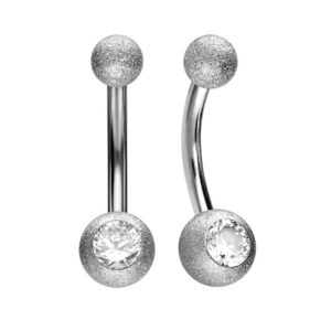 Bauchnabelpiercing 18karat Echtgold Weissgold Diamantoptik mit einer Kristallkugel