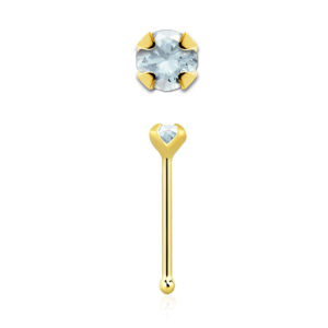 14karat Echtgold Gelbgold Nasenstecker Pin echter Aquamarin mit Geschenkbox