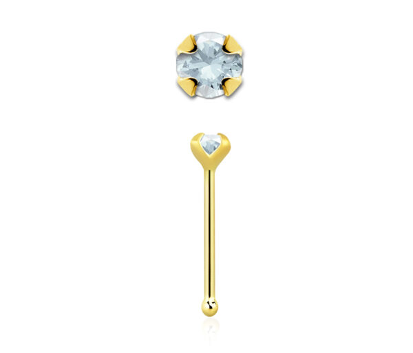 14karat Echtgold Gelbgold Nasenstecker Pin echter Aquamarin mit Geschenkbox