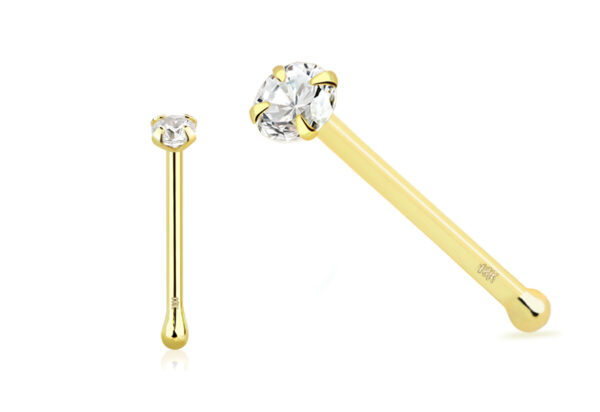 18Karat Echtgold Gelbgold Nasenstecker Pin mit eingefasstem 2mm-Kristall