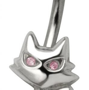 Bauchnabelpiercing Kitty Katze mit Kristall Steinen Rosa