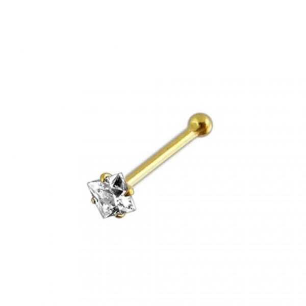 14karat Echtgold Nasenstecker Pin Gelbgold 2mm-Kristall quadratisch mit Geschenkbox