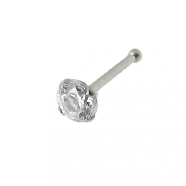 14karat Echtgold Nasenstecker Pin Nasenpiercing Weissgold mit 2.5mm-Kristall