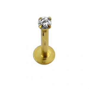 Piercing Labret Stecker 14karat Echtgold Gelbgold 2mm-Kristall Steckaufsatz mit Geschenkbox