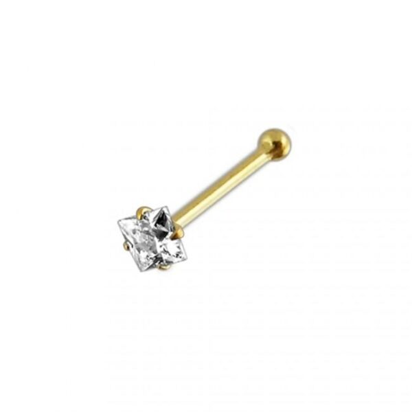 Nasenstecker Pin 9k Gelbgold 2mm-Kristall 0.6 Nasenpiercing mit Geschenkbox