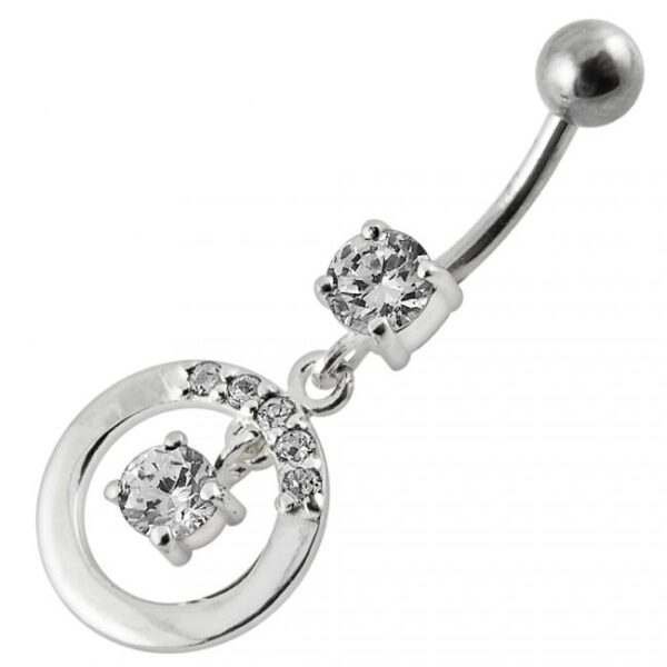 Bauchnabelpiercing Titan 925er Silber-Motiv Kristalldesign