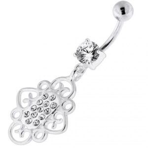 Bauchnabelpiercing Titan 925er Silber-Motiv Kristalldesign