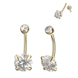 Bauchnabelpiercing 14karat Echtgold Gelbgold mit eingefasstem 8mm-Kristall