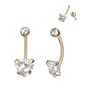 Bauchnabelpiercing 14karat Echtgold Gelbgold mit eingefasstem 8mm-Kristallherz