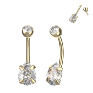 Bauchnabelpiercing 14karat Echtgold Gelbgold mit eingefasstem 8mm-Kristallherz Tropfenform