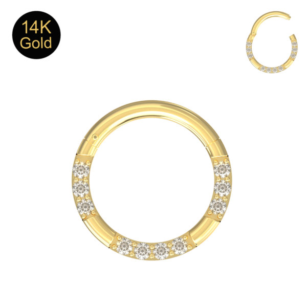 Segmentring Clicker 14karat Echtgold Gelbgold mit Kristallen  1.0mm Stabstärke mit Geschenkbox