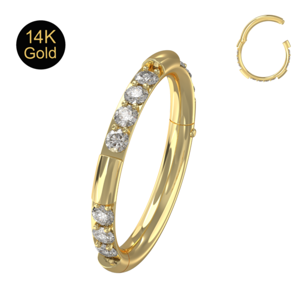 Segmentring Clicker 14karat Echtgold Gelbgold mit 10 Kristallen  1.0mm Stabstärke mit Geschenkbox