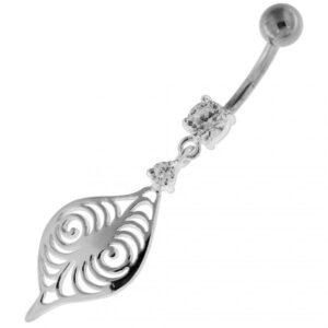 Bauchnabelpiercing Titan 925er Silber-Motiv Blatt   8mm/10mm/12mm  Stablänge