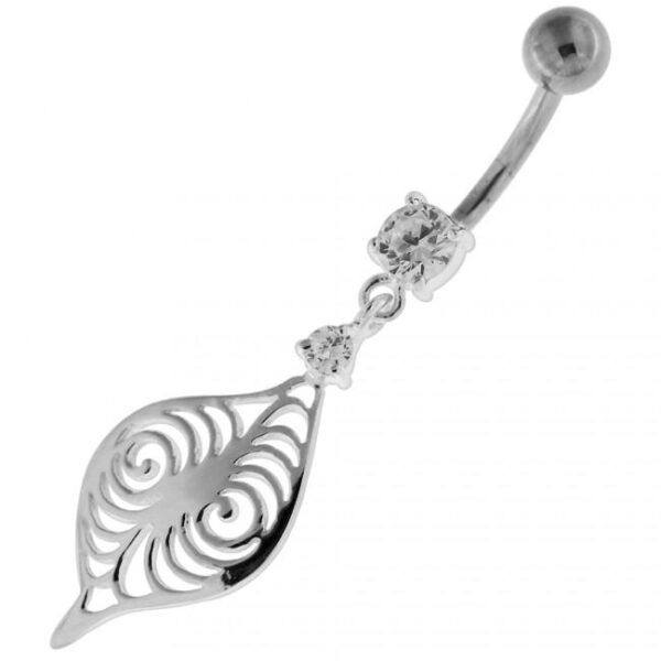 Bauchnabelpiercing Titan 925er Silber-Motiv Blatt   8mm/10mm/12mm  Stablänge