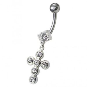 Bauchnabelpiercing Titan 925er Silber-Motiv Kreuz   8mm/10mm/12mm Stablänge