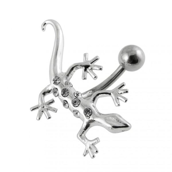 Bauchnabelpiercing Titan 925er Silber-Motiv Eidechse  8mm/10mm/12mm Stablänge