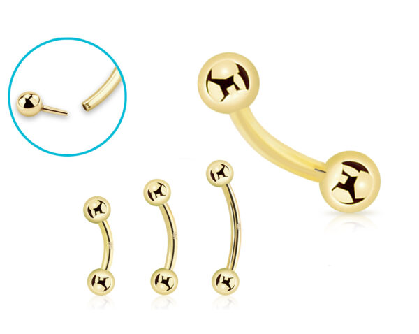 Piercing Banane Stecker 18karat Gold Gelbgold mit 3mm-Kugeln