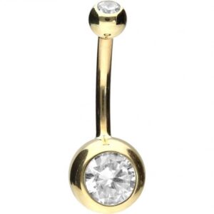 Bauchnabelpiercing 18karat Gold zwei Kristalle Gelbgold 1.6mm x 10mm