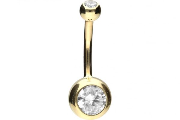 Bauchnabelpiercing 18karat Gold zwei Kristalle Gelbgold 1.6mm x 8mm