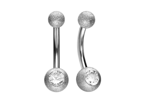 Bauchnabelpiercing 18karat Gold Weissgold Diamantoptik mit einer Kristallkugel