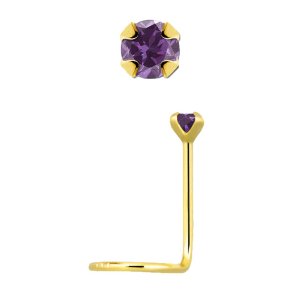 14karat Gold Gelbgold Nasenstecker Spirale echter Amethyst mit Geschenkbox