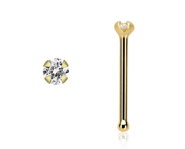 14karat Gold Gelbgold Nasenstecker Pin 1.25mm-Kristall mit Geschenkbox