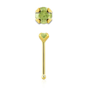 14karat Gold Gelbgold Nasenstecker Pin echter Peridot mit Geschenkbox