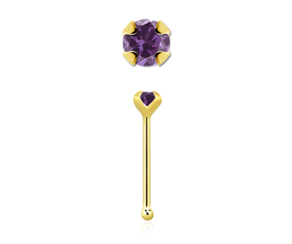 14karat Gold Gelbgold Nasenstecker Pin echter Amethyst mit Geschenkbox