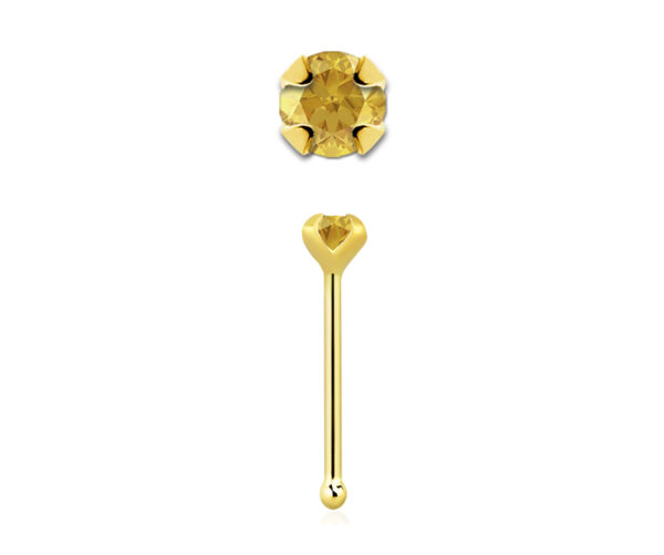 14karat Gold Gelbgold Nasenstecker Pin echter Citrin mit Geschenkbox