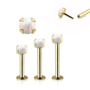 Piercing Labret Stecker 14karat Gold Gelbgold synthetischer 3mm-Opal mit Geschenkbox