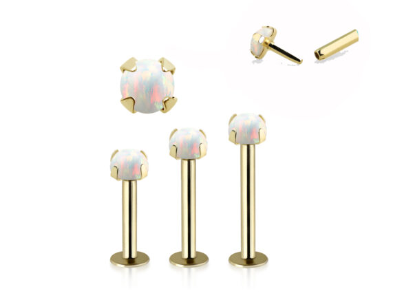 Piercing Labret Stecker 14karat Gold Gelbgold synthetischer 3mm-Opal mit Geschenkbox