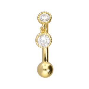 Bauchnabelpiercing 18karat Gold Gelbgold mit zwei Kristallen