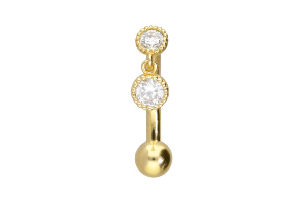 Bauchnabelpiercing 18karat Gold Gelbgold mit zwei Kristallen