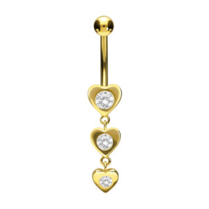 Bauchnabelpiercing 18karat Gold Gelbgold mit drei Herzen