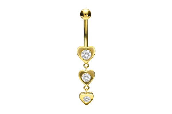 Bauchnabelpiercing 18karat Gold Gelbgold mit drei Herzen